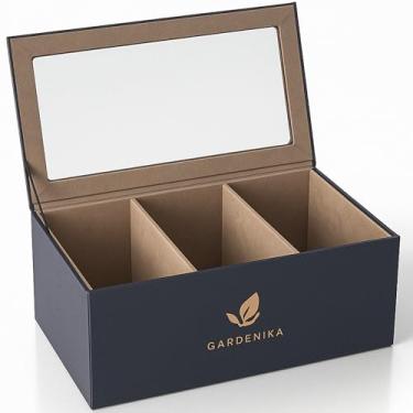 Imagem de Organizador de caixa de chá – Recipiente de armazenamento de saquinhos de chá elegante premium com capacidade para 60 saquinhos de chá - Exterior de couro vegano e interior de tecido de veludo e parte