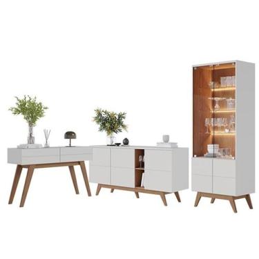 Imagem de Sala de Jantar com Aparador Buffet e Cristaleira Noronha Off White/Fre