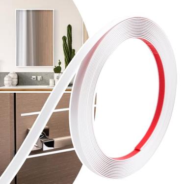 Imagem de JSIWOTH Acabamento de moldagem de parede de 1 cm × 20 pés - Acabamento de moldagem autoadesivo flexível para paredes, bordas, molduras de janelas, azulejos Backsplash - Acabamento impermeável branco