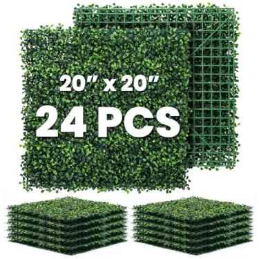 Imagem de Ticanros Painel De Parede De Grama, Pacote Com 24 Unidades, 20 X 20, Cerca Viva De Buxo Artificial, Paredes Verdes, Fundo De Grama Artificial, Tela De Cerca Viva De Privacidade, Buxo Falso Para Exte