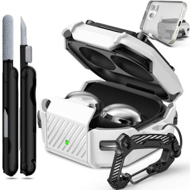 Imagem de RFUNGUANGO Capa para Samsung Galaxy Buds 2 Pro/Buds Pro/Buds Live/Buds 2/Galaxy Buds FE (2023), com trava antiqueda que funciona como suporte de telefone, branca