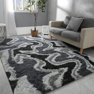 Imagem de Hutha Tapetes grandes para sala de estar, tapete moderno super macio e fofo para quarto, tapetes felpudos para uso interno cinza para meninas, crianças, berçário, decoração de casa