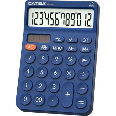 Imagem de CATIGA Calculadora de mesa de 12 dígitos com tela LCD grande, calculadora de 4 funções, botão grande de design redondo, energia solar e bateria dupla, função padrão para escritório, casa, escola, SD