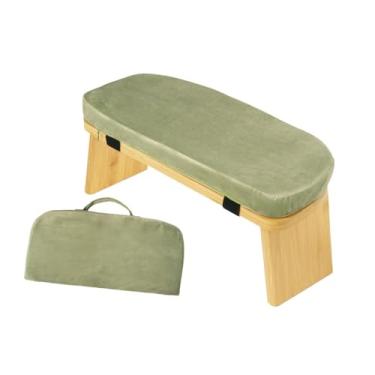 Imagem de UGPLM Dista -de -meditação de madeira Ergonomic Fácil de limpar Suporte portátil Confortável Cadeira de joelhos para o quarto da em casa, Verde