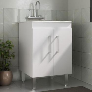 Imagem de Armário Multiuso 2 Portas com Tanque 45l Branco - Ozini Móveis, Branco