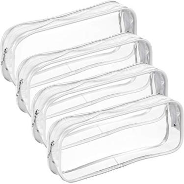 Imagem de Estojo de lápis para caneta com zíper de PVC transparente Tatuo, 4 peças, bolsa para lápis de grande capacidade (branca)