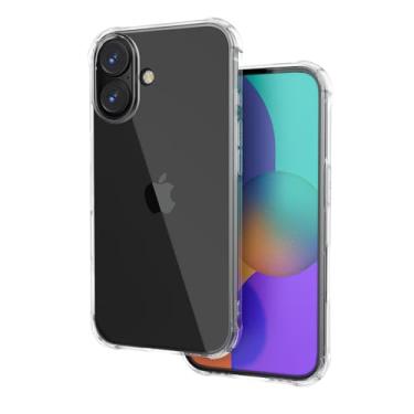 Imagem de ONES Capa transparente para iPhone 16 Plus HD · Proteção MIL · ♚ Airbags à prova de choque. Ressonância do alto-falante: protetor de tela e lente. Antiderrapante, orifício para tira, capa de silicone