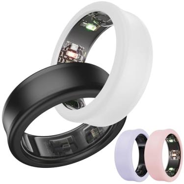 Imagem de DDJ [Pacote com 4 capas ultrafinas para Samsung Galaxy Ring, protetor de anel para anel Oura/RingConn, silicone macio antiarranhões, tamanho M para anéis 11/12/13 (Rosa/Roxo/Branco/Preto)