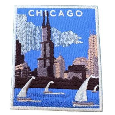 Imagem de Chicago Illinois Patch (3,5 polegadas) Emblema bordado ferro/costurado, viagem, EUA, lembrança, férias no meio-oeste, Willis Tower The Windy City, emblema para presente