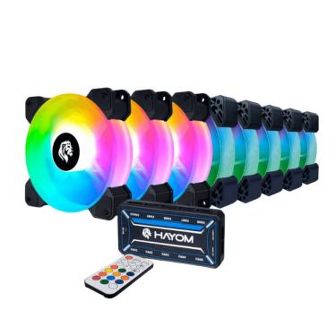 Imagem de Kit 8 Fans Hayom Led RGB 120mm C/ Controladora - FC1306