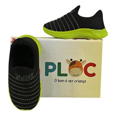 Imagem de Tenis Infantil Colors Menino - PLOC, Preto com Verde, 33 BR