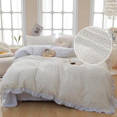 Imagem de Conjunto de edredom solteiro com estampa floral, azul, boêmio, GG, branco, microfibra macia, 1 edredom floral com 2 fronhas, conjunto de edredom botânico para meninas adolescentes