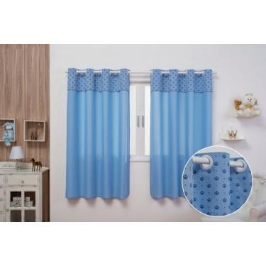 Imagem de Cortina Infantil Kids Estampada 2,00m x 1,40m com Barrado Duas Folhas Promoção (COROINHA AZUL)