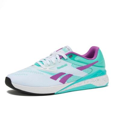 Imagem de Reebok Tênis masculino Nano X5, Cross Training e Tênis de corrida leve para homens, Calçado branco/Ai Aqua/Roxo Rave, 6.5 Women/5 Men