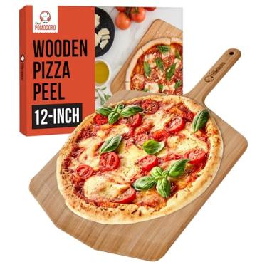 Imagem de Chef Pomodoro Casca de pizza de bambu de 30 cm, pá de pizza leve de madeira e tábua de servir para assar pizza e pão caseiros, espátula de pizza gourmet de luxo