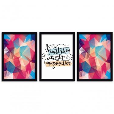Imagem de Kit Quadros 3 Pçs Mdf 30X40 Forma Frases 2 Moldura Preta