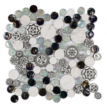Imagem de Pastilha Mesclada De Mármore E Vidro 29,5cm X 29,5cm Dalí Glass Mosaic (placas) Branco/preto