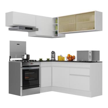 Imagem de Armário De Cozinha Completa De Canto Com Rodapé Veneza Multimóveis V2094 Branco Branco