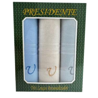 Imagem de Lenços Com Letras Presidente De Bolso 41cm 100 Algodão 3 Unidades, U