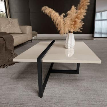 Imagem de Mesa Centro Estilo Industrial Berlin Decorativa Moderna Klm Móveis Off White/preto