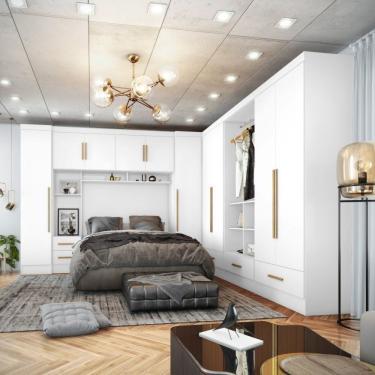 Imagem de Quarto Modulado Casal Completo 6 Peças 6 Portas 5 Gavetas Com Maleiro Smart Plus Branco
