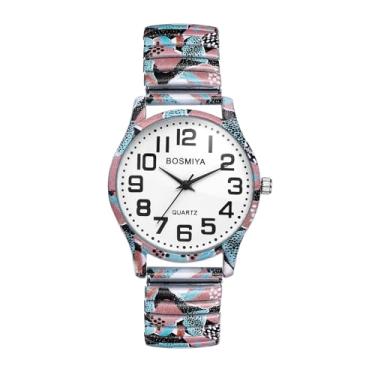 Imagem de Lancardo Relógio feminino com pulseira elástica: pintura colorida, analógico, quartzo, grande número, mostrador branco, relógio de pulso fácil de ler, aniversário, aniversário