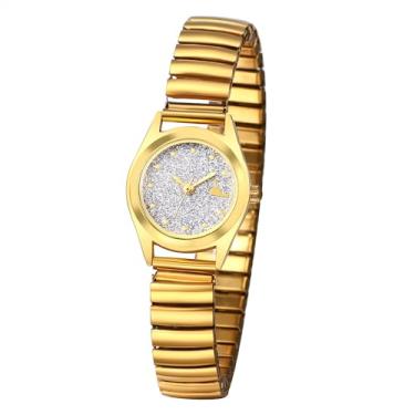 Imagem de JewelryWe Relógio de pulso feminino com mostrador grande e fácil leitura, dourado/prateado com pulseira elástica, Estilo 1, adult, Moderno