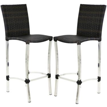 Imagem de Kit 2 Banquetas Alta Cannes Alumínio Assento Fibra Sintética 105 Cm Pedra Ferro Trama Original