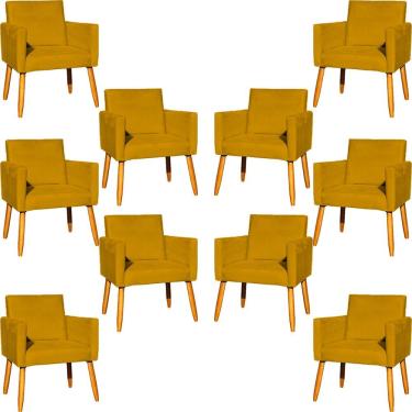 Imagem de Kit 10 Poltronas Decorativa Para Sala Nina Suede Cores Pé Palito 30cm Castanho - Mostarda, Suede