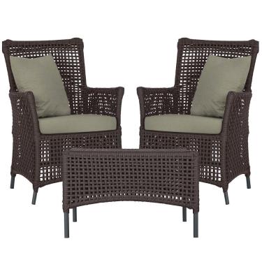 Imagem de 2 Poltronas E 1 Mesa Igapó Alumínio Preta Corda Náutica E8 Marrom