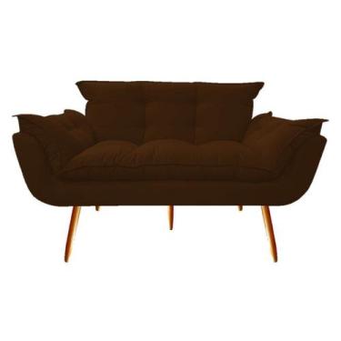 Imagem de Namoradeira Decorativa Opala Suede Marrom 2 Lugares Pés Madeira Mz Dec