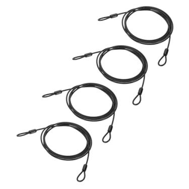 Imagem de PATIKIL Cabo de aço inoxidável revestido de vinil de 5/81.3 cm de diâmetro com laços, 4 peças de corda de fio flexível de 2,1 m (200,7 cm) Cadeado de corrente de segurança para iluminação de palco ao
