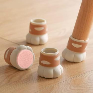 Imagem de HFHungkeong Protetores De Pernas Cadeira Em Formato Pata Gato Para Pisos Madeira E Pés Móveis, Capas Silicone Evitar Arranhões No Piso Reduzir O Ruído, Almofada Fofa Com Deslizadores Feltro, 4 Unida