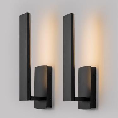Imagem de Krychiler Conjunto De 2 Arandelas Parede Led Modernas 16", Pretas Foscas, Com Iluminação Integrada, Luminárias Para Varanda, Porta Da Frente Garagem E Pátio