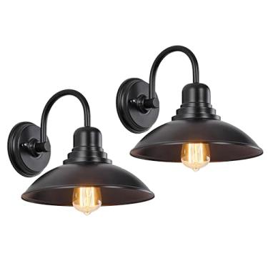 Imagem de FLALINKO Pacote Com 2 Arandelas De Parede Pretas Para Áreas Externas, Luminária Moderna Celeiro Estilo Pescoço Ganso Soquete E26, Penteadeira Metal Antiferrugem Uso Interno E Externo - Banheiro, Ent