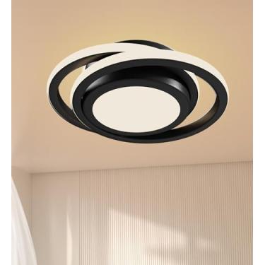 Imagem de Luminária de Teto Bivolt LED 28W Lustre Redonda, Plafon com Luz Tricolor Regulável para Quarto, Sala, e Cozinha(Preto)