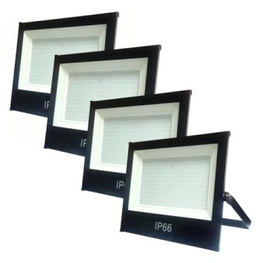 Imagem de Kit 4 Refletores LED 500w à Prova D'Água Ip66, Holofote Branco Frio 6500k, Bivolt, Iluminação Externa e Jardim
