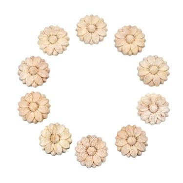 Imagem de Metany Pacote Com 10 Rosetas De Madeira Sem Pintura, Pequenos Apliques (Diâm. 3 Cm/1,18") Para Decoração Móveis, Decalques Artesanais Entalhe Flores Redondas Acabamento, Baús, Armários, Cômodas, Gua