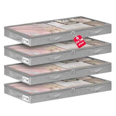 Imagem de punemi Recipientes de armazenamento embaixo da cama de 7,6 cm de alto perfil baixo, sem estrutura, tecido macio com zíper, caixas de armazenamento embaixo da cama para roupas e cobertores — cabe sob o