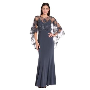 Imagem de R&M Richards Vestido feminino longo com lantejoulas, Carvão/Nude, 52