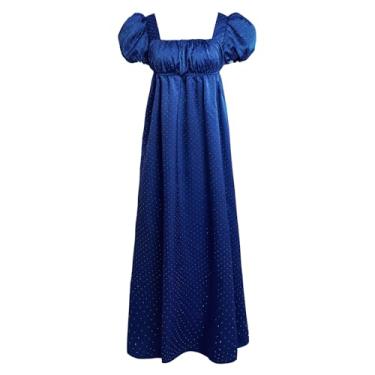 Imagem de Vibsion Vestidos Regency Luxuosos para festa vitoriana de cetim com strass, Azul royal, GG