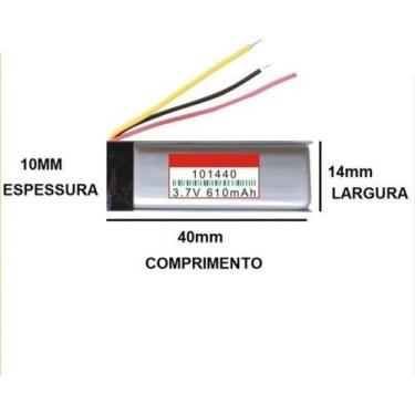 Imagem de Bateria  3 Fios 3,7v 610mah 10mm X 14mm X 40mm 101440 - bgb
