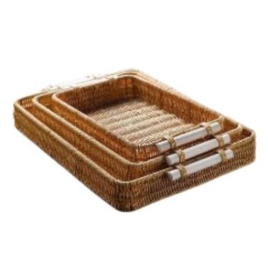 Imagem de Conjunto de 3 Cestas Organizadoras em Rattan, Bandejas Decorativas Retangulares, Marrom Natural