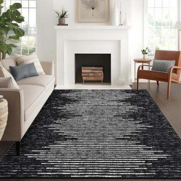 Imagem de GlowSol Tapete lavável 22 x 30 cm para sala de estar, geométrico, sólido, listrado, tapete de casa de fazenda, moderno, minimalista, antiderrapante, antiderrapante, ultramacio, para quarto, escritório