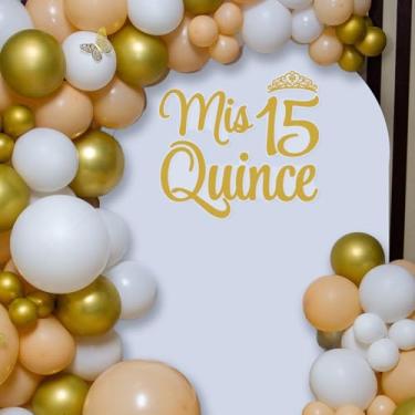 Imagem de Mis Quince 15 decalque sinal para balão kit pano de fundo - decoração de festa de aniversário de quinze anos Mis marmelo Años coroa dourada adesivo de parede menina doce 15º aniversário decoração