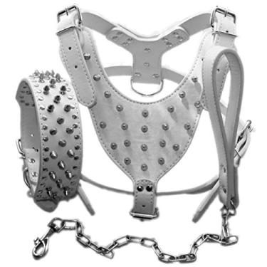 Imagem de Coleiras de Couro com Pontas para Cachorro Média e Grande da Haoyueer, Conjunto de 3 Peças Combinando para Pit Bull, Mastiff, Boxer, Bull Terrier