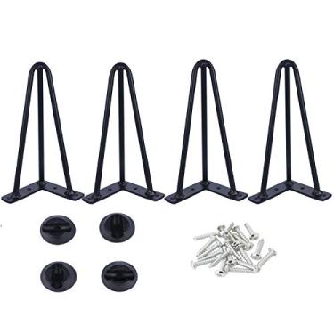 Imagem de Osring Pernas de mesa de grampo de cabelo de 15 cm com 3/8" de diâmetro 3 hastes, metais de centro de metal, perna de móveis, 4 peças para mesa de café e banco de pátio, pés de grampo de cabelo preto com protetores de chão para casa projeto "faça você mesmo"