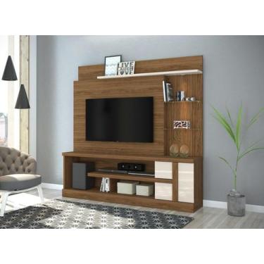 Imagem de Home Theater Alan com Led e Prateleira de Vidro 5mm - Naturale/Off Whi