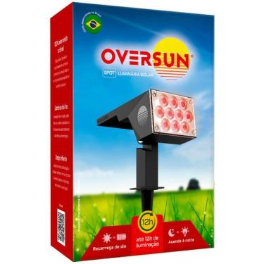 Imagem de Luminária Spot Solar 60w Potente Jardim Refletor Led Vermelho Oversun