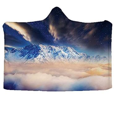 Imagem de Cobertores de capuz vestíveis no espaço, Via Láctea sobre picos de montanhas nevadas no alto, visão mágica da galáxia com nuvens de crepúsculo, cobertor vestível para sofá, bebê, crianças, homens,